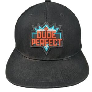 Dude Perfect Snapback Black One Size Rubber Logo Basketball Hat Flat Bill Cotton